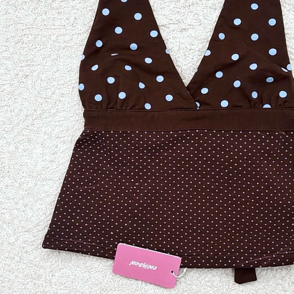 Brown Halter Top with Blue Polka Dots - Picture 2 of 7